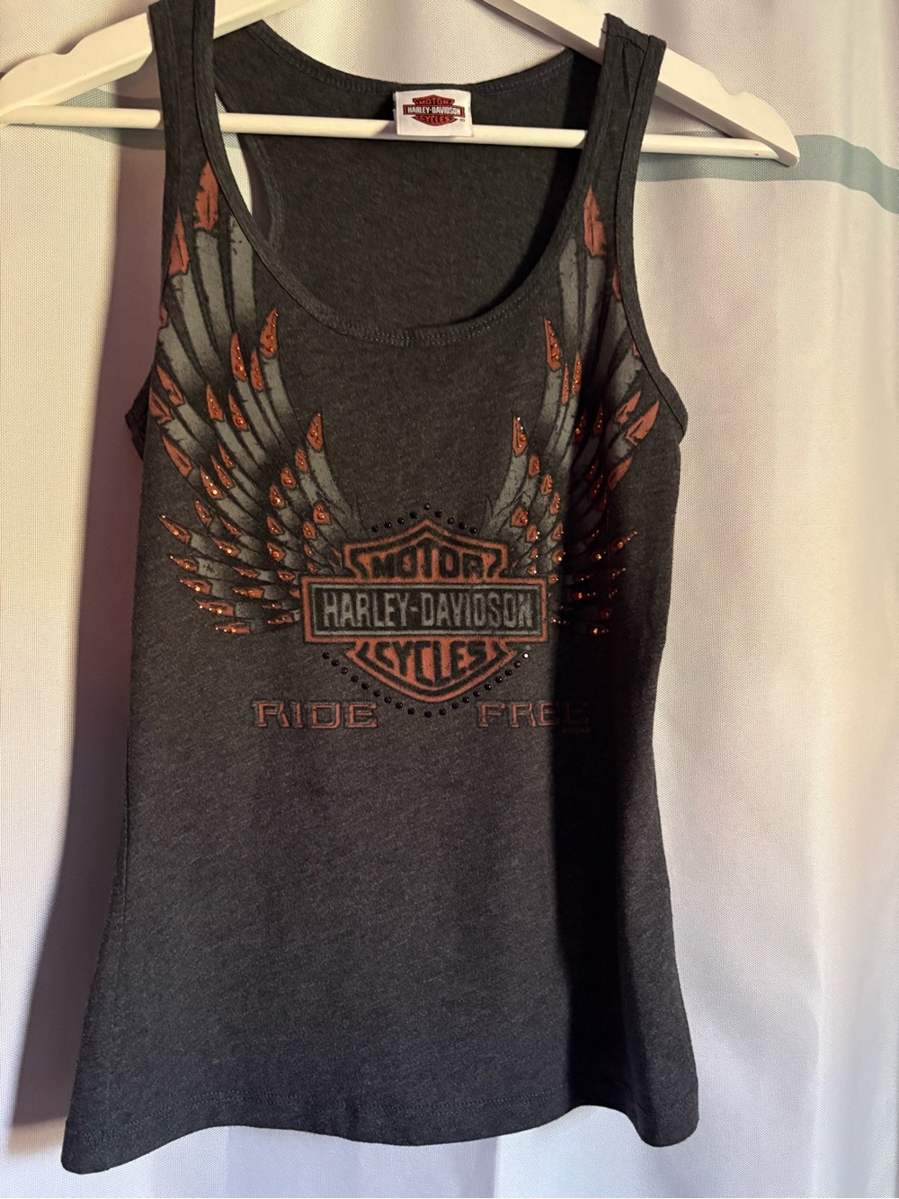 Harley-Davidson Women's Charcoal Tank with Orange Wing Graphic